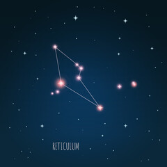 Obraz na płótnie Canvas Constellation scheme in starry sky. Open space. Vector illustration Reticulum constellation through a telescope