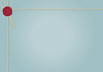 赤いシーリングスタンプ「For You」と麻紐、青い紙の背景・フレーム