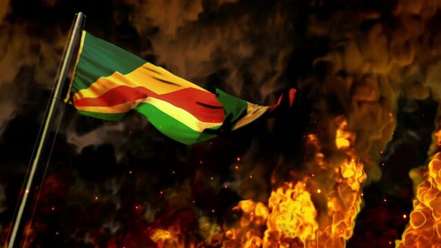 waving Seychelles flag on burning fire bg - catastrophe concept