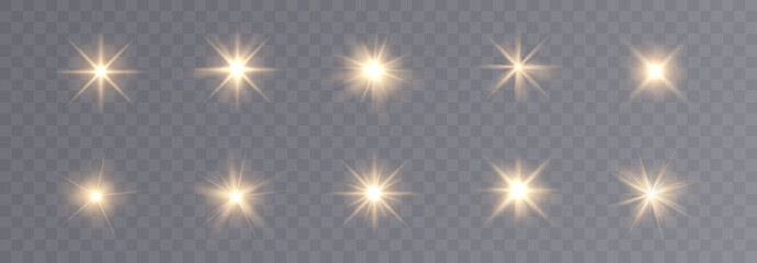 Golden light vectors.Bright gold star.Light flash.Gold glitter.