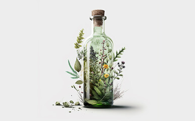 Fototapeta Herb oil bottles homeopathy herbs. Generative AI, obraz