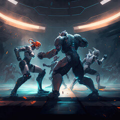 Fototapeta premium robots fighting in a ring