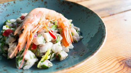 Shrimp Ceviche. The cebiche or ceviche is a dish consisting of fish marinated in citrus seasonings.