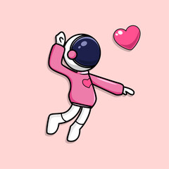 Cute Astronaut Play Volle Ball Love Icon Cartoon Vector Icon Illustration. Science Technology Icon Concept Isolated Premium Vector. Flat Cartoon Style
