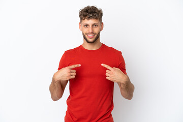 Young caucasian handsome man isolated on white background with surprise facial expression