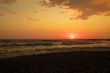 Lima Peru Cloudy blue sky with white clouds coast line view beach shore Costa Verde Green Coast Lima Peru capital city latin america 