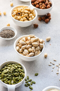 Bowls full of nuts and seeds