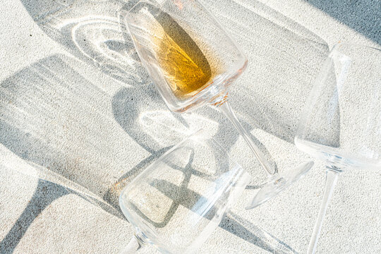 Glasses of white dry wine