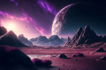 Art Space Alien Planet A Fantasy Landscape with purple skies. 