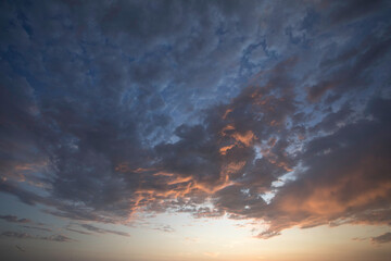 Lima Peru Cloudy blue sky with white clouds coast line view beach shore Costa Verde Green Coast Lima Peru capital city latin america 