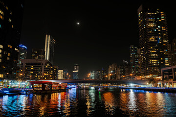 Obraz premium Beautiful night view of skyscrapers in Dubai Marina. Dubai marina skyscrapers during night hours