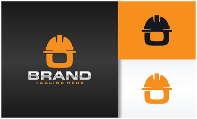 Fototapeta premium letter O logo with construction helmet silhouette