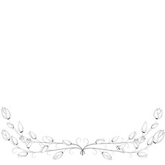 A branch of decorative tulip flowers. Floral composition, floral background with tender flowers and branches of buds. Hand drawing. For stylized decor, invitations, postcards, posters, cards, backgrou