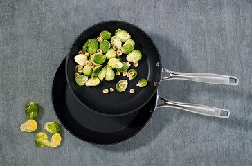 frying pans and Brussels sprouts