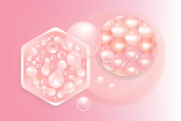 Probiotic and Hyaluronic acid skin solutions ad, pink collagen, and vitamin serum drops with cosmetic advertising background ready to use illustration vector.