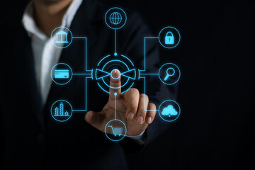 Artificial intelligence and communication network concept. Shopping, banking, credit card online.