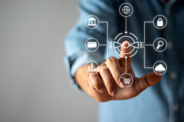 Artificial intelligence and communication network concept. Shopping, banking, credit card online.