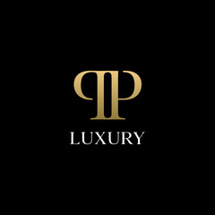 Fototapeta na wymiar PP Letter Logo. Gold Letter Design Vector with Golden Luxury Colors and Monogram Design. 