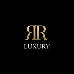 RR Letter Logo. Gold Letter Design Vector with Golden Luxury Colors and Monogram Design.
