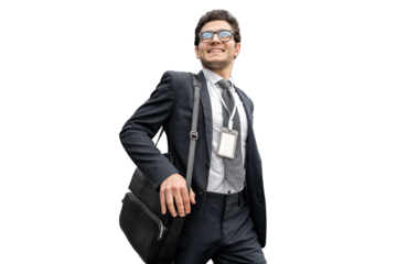 Portrait of a manager smiling successful in a business suit goes to work in the office.	