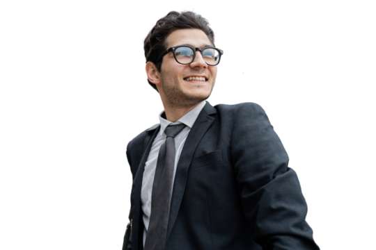 Successful person manager male bank employee glasses business meeting one, isolated transparent background. - Powered by Adobe