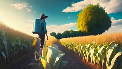 Fototapeta premium (4k) Person standing in a cornfield made with generative AI-Technology