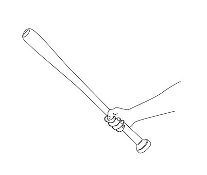 Continuous One Line Drawing Of Hand Holding Baseball Bat.  Simple Baseball Bat Line Art Vector Illustration.