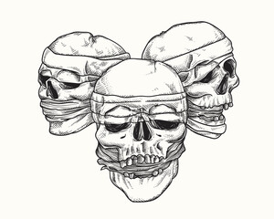 mummy head skull hand drawn illustration
