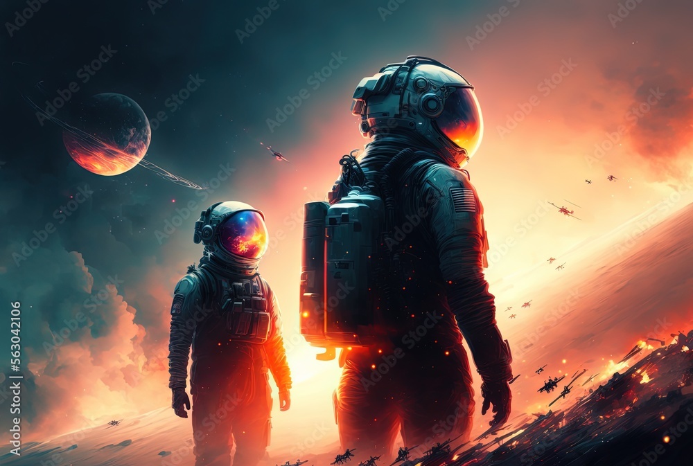 Wall mural close up astronaut with universe gradient color sky as background idea for sci-fi theme background o
