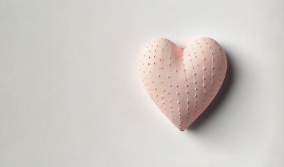 Minimal fabric pink heart on gray background. Generative AI.