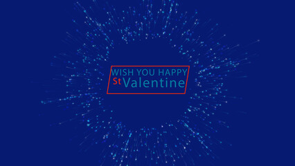 WISH YOU HAPPY VALENTINE animated text with sparkling tunnel. Valentine's day concept. Footage for party. Festive slogan. Holiday wishes. Transparent Alpha channel 3D render