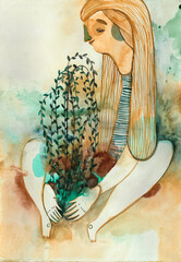 A girl holding a growing plant