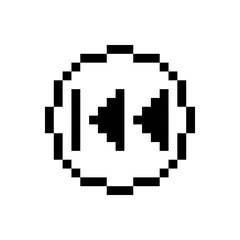 Black rewind button, pixel art design.