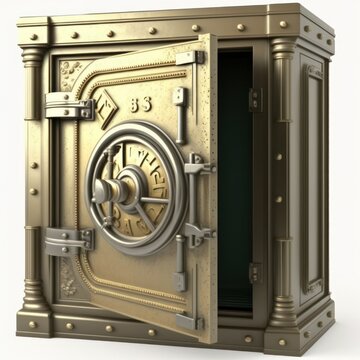 Vintage antique safe for cash and valuables isolated on a white background, generative ai
