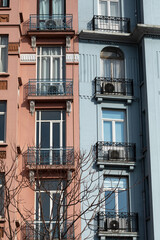 Fototapeta na wymiar Facade parts of Turkish neoclassical building. Istanbul neoclassical buildings.