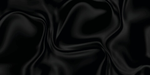 Black silk background . Black satin fabric background texture . abstract background luxury cloth or liquid wave or wavy folds of grunge silk texture material or smooth and soft luxurious cloth .