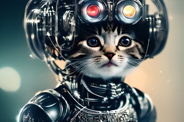 A cyberpunk robot kitten in a dramatic light