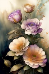 Naklejka na ściany i meble Beautiful watercolor flowers.Ai generated