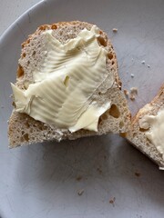 Sandwich with butter. Bread and butter, homemade traditional sandwich. 