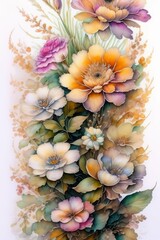 Beautiful watercolor flowers.Ai generated