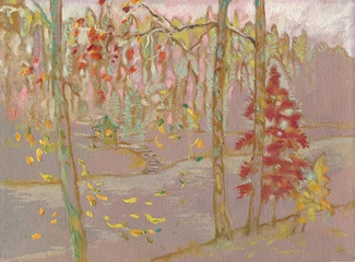 Foto op Plexiglas Oil painting autumn landscape. contemporary painting.  © Anna Ismagilova