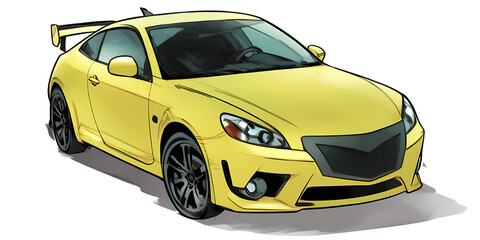 Fototapeta na wymiar a yellow sports car with a flat top on a white background with a shadow. . AI