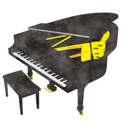 シンプルでおしゃれなクラシックピアノのリアルな水彩イラスト素材