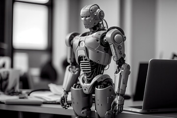Fototapeta na wymiar humanoid robot working in an office setting
