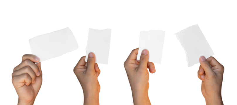 Set of Hand holding ripped torn paper isolated on transparent background PNG file.