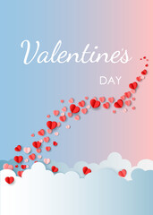 Valentines Day gift card.Valentines Day social media banner.Vector wallpaper, flyer, invitation, website banners, online shopping,posters, brochure.3D paper hearts in the sky