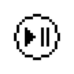Fototapeta premium Black play pause button, pixel art design.