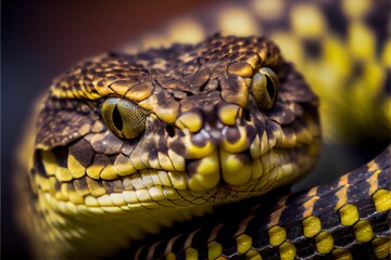 A close-up of a venomous snake coiled and ready to strike. Generative AI