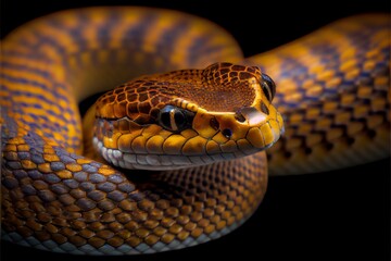 Fototapeta premium A close-up of a venomous snake coiled and ready to strike. Generative AI