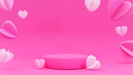 Obraz premium Pink 3D rendered product stand with hearts 